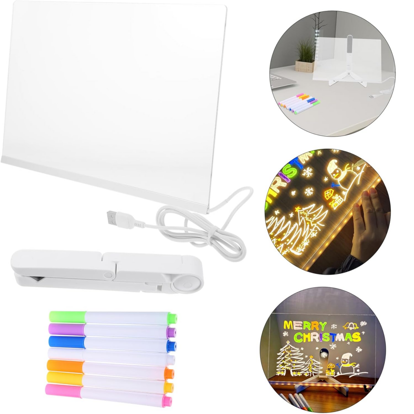 💡 Pizarra Acrílica LED con Marcadores Fluorescentes – ¡Dibuja y Decora con Luz!
