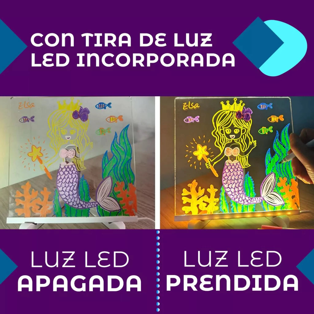 💡 Pizarra Acrílica LED con Marcadores Fluorescentes – ¡Dibuja y Decora con Luz!