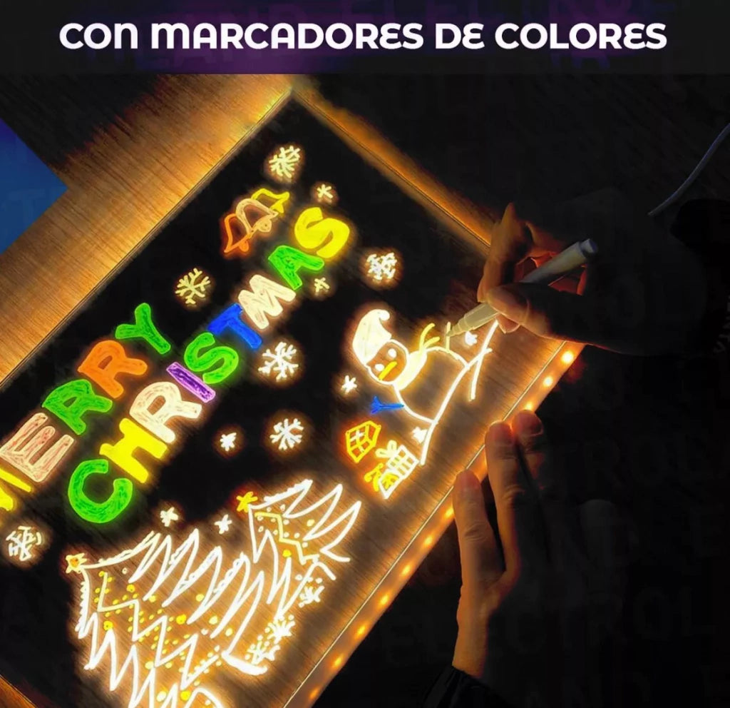 💡 Pizarra Acrílica LED con Marcadores Fluorescentes – ¡Dibuja y Decora con Luz!