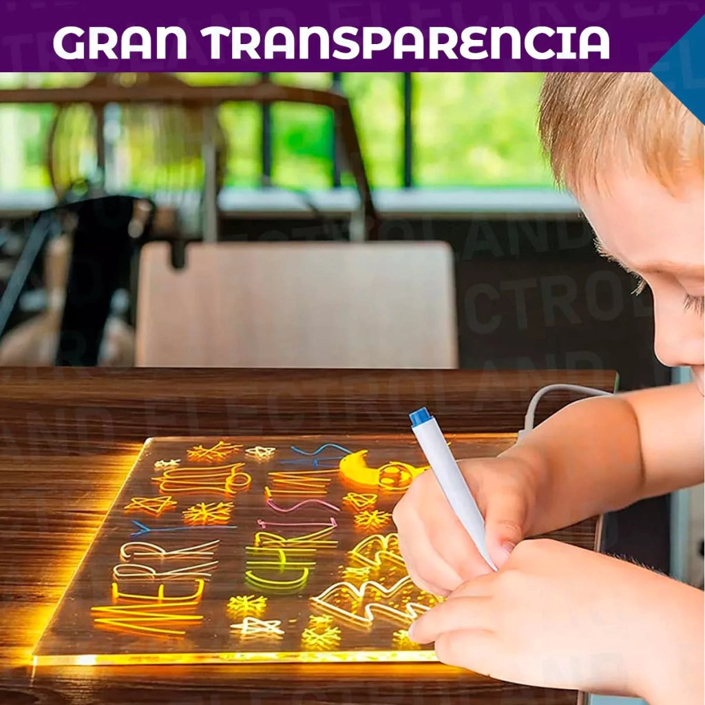 💡 Pizarra Acrílica LED con Marcadores Fluorescentes – ¡Dibuja y Decora con Luz!