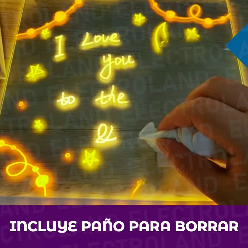 💡 Pizarra Acrílica LED con Marcadores Fluorescentes – ¡Dibuja y Decora con Luz!