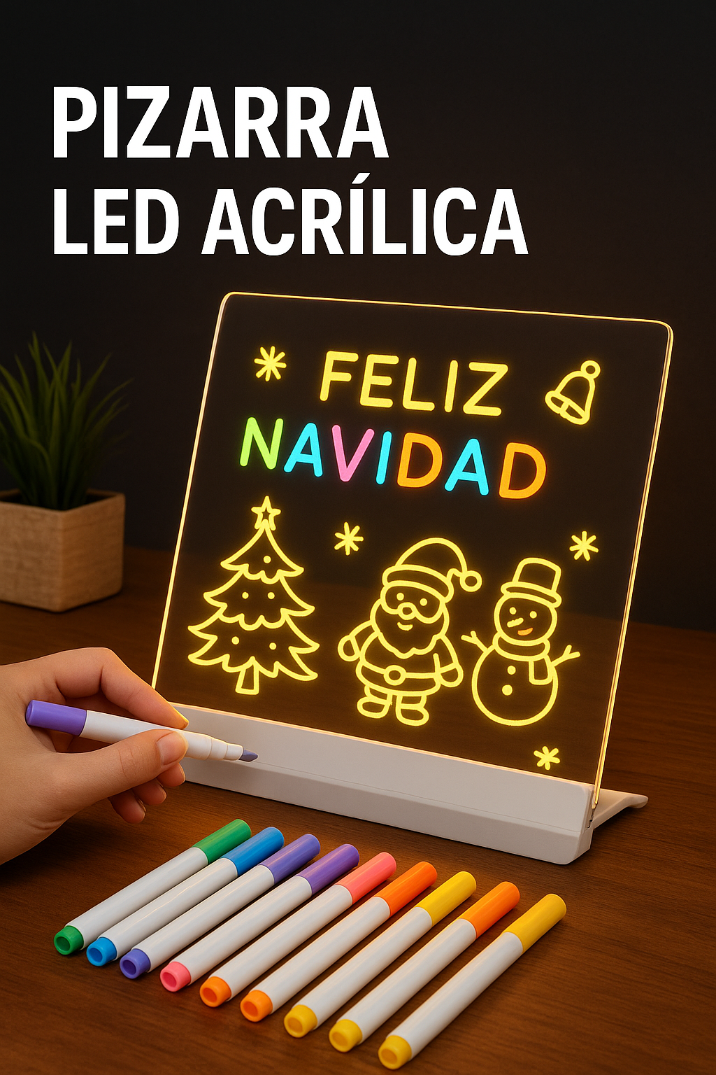 💡 Pizarra Acrílica LED con Marcadores Fluorescentes – ¡Dibuja y Decora con Luz!